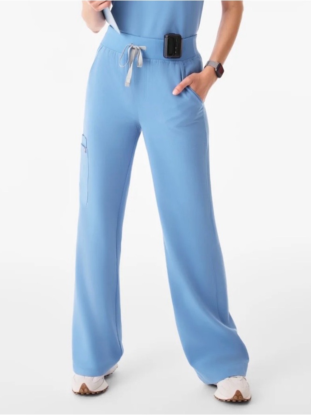 FIGS Isabel Wide Leg Scrub Pants XS Petite Ciel Blue High Rise Medical Uniform